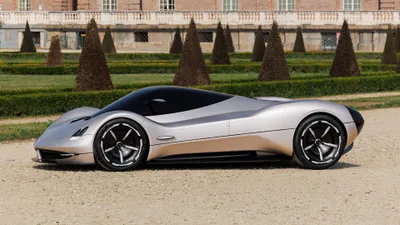 Serene Sleek Wallpaper Cars Wallpaper 4K 3840x2160 A, Sleek, Pagani, Alisea, Sports, Car, Parked, On, Gravel, Surface, Manicured, Trees, Gray, Ultrawide, 4k