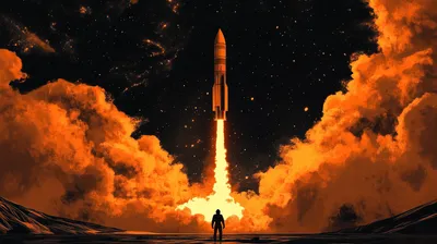 Powerful Rocket Launches Space Wallpaper 4K 2912x1632 A, Powerful, Rocket, Launches, Into, Starry, Sky, Surrounded, Vibrant, Orange, Clouds, Creating, Purple, Ultrawide, QHD