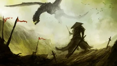 Dark Dragon Wallpaper Fantasy Wallpaper 4K 1920x1080 Hd, Desktop, Wallpaper, Featuring, A, Dragon, Soaring, Above, Warrior, Amidst, Battlefield, Under, Gray, Ultrawide, Full HD