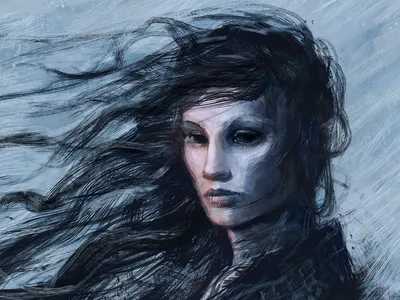 Dark Digital Portrait Woman Windblown Black/Dark Wallpaper 4K 1600x1200 Dark, Digital, Portrait, Of, A, Woman, With, Windblown, Hair, Pale, Face, Shadowed, Gray, Landscape