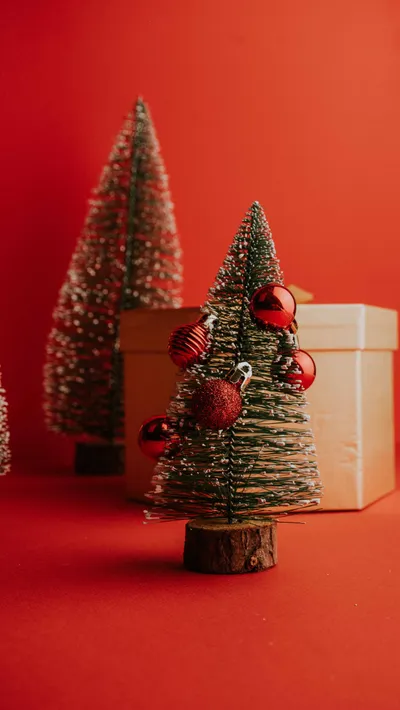 Toy Christmas Trees Nature Wallpaper 4K 3137x5568 Red