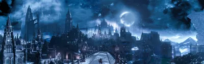 Dark Atmospheric Night Souls World Wallpaper 4K 4195x1330 A, Dark, Atmospheric, Night, Scene, From, Souls, Iii, Featuring, Towering, City, Skyline, Brown, Gray, Ultrawide, 4K