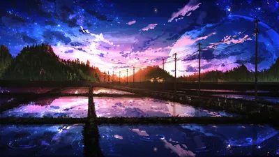 Anime Tranquil Landscape Twilight Nature Wallpaper 4K 1920x1080 Hd, Anime, Wallpaper, Featuring, A, Tranquil, Landscape, At, Twilight, Vivid, Sky, Reflections, White, Ultrawide, Full HD