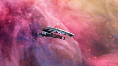 Normandy Spaceship Flies Vibrant Pink Space Wallpaper 4K 1920x1080 The, Normandy, Sr-1, Spaceship, Flies, Through, A, Vibrant, Pink, Orange, Nebula, Mass, Gray, Brown, Ultrawide, Full HD