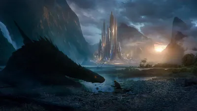 Serene Dramatic Wallpaper Nature Wallpaper 4K 1920x1080 A, Dramatic, Fantasy, Landscape, Featuring, Towering, Spires, And, Looming, Dragon, Set, Against, Gray, Brown, Ultrawide, Full HD