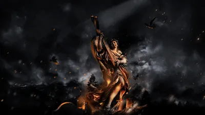 Dark Angel Figure Rising Smoke Black/Dark Wallpaper 4K 2560x1440 Dark, Angel, Figure, Rising, Through, Smoke, And, Embers, Golden, Highlights, Against, Stormy, Brown, Black, Ultrawide, QHD