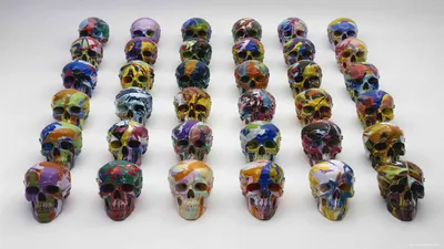 Rows Colorful Painted Skulls Arranged Abstract Wallpaper 4K 1920x1080 Hd, Pc, Desktop, Wallpaper, And, Background, Rows, Of, Colorful, Painted, Skulls, Arranged, White, Ultrawide, Full HD