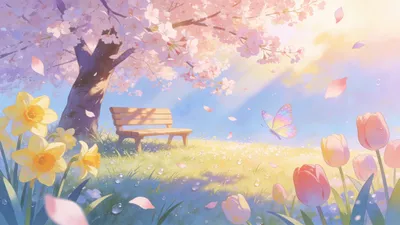 Pastel Spring Sunlit Meadow Animals Wallpaper 4K 4096x2304 Pastel, Spring, 4K, Ultra, Hd, Pc, Desktop, Wallpaper, Sunlit, Meadow, Cherry, Blossom, Gray, Pink, Ultrawide