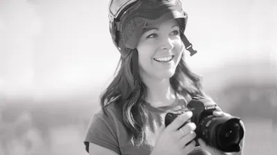 Black White Smiling Woman Black/Dark Wallpaper 4K 1920x1080 A, Black, And, White, Hd, Wallpaper, Featuring, Smiling, Woman, Helmet, Holding, Camera, Ultrawide, Full HD