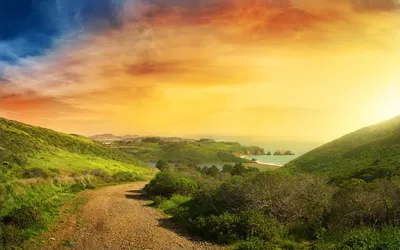 Winding Dirt Green Hills Nature Wallpaper 4K 1920x1200 Hd, Pc, Desktop, Wallpaper, And, Background, Showing, A, Winding, Dirt, Road, Path, Pink, White, Yellow, Ultrawide, Full HD