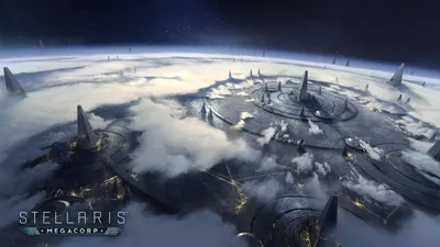 Serene Stellaris Wallpaper World Wallpaper 4K 1920x1080 Hd, Wallpaper, Featuring, A, Stellaris, Megacorp, Cityscape, With, Futuristic, Buildings, Amidst, Clouds, Gray, Ultrawide, Full HD