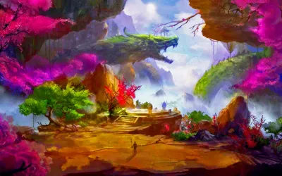 Crisp Vibrant Wallpaper Nature Wallpaper 4K 1920x1200 Vibrant, Fantasy, Landscape, With, Towering, Dragon-shaped, Cliffs, Lush, Colorful, Trees, Misty, Mountains, White, Brown, Ultrawide, Full HD