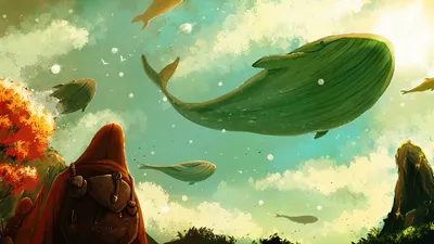 Vibrant Whimsical Wallpaper Nature Wallpaper 4K 1920x1080 Hd, Desktop, Wallpaper, Featuring, A, Whimsical, Scene, With, Large, Illustrated, Whale, Smaller, Gray, Ultrawide, Full HD