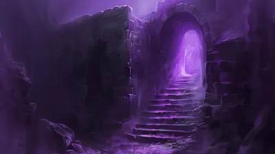 Mystical Fantasy Ruin Winding Staircase Fantasy Wallpaper 4K 2912x1632 A, Mystical, Fantasy, Ruin, Features, Winding, Staircase, Leading, Glowing, Archway, Enveloped, Vibrant, Orange, Brown, Ultrawide, QHD