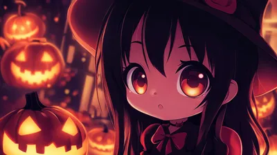 Charming Halloween Chibi Anime Abstract Wallpaper 4K 1920x1076 Pink