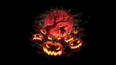 Halloween Pumpkins Haunted Scarecrow Abstract Wallpaper 4K 3840x2160 Brown, Yellow