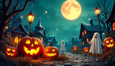 Halloween Pumpkin Ghost Space Wallpaper 4K 1920x1097 Brown