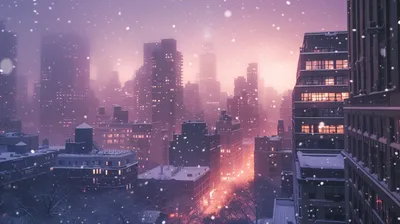 Sleek Snowy Wallpaper World Wallpaper 4K 2912x1632 Hd, Wallpaper, Of, A, Snowy, Cityscape, At, Twilight, Snowflakes, Falling, Illuminating, Buildings, Gray, White, Ultrawide, QHD