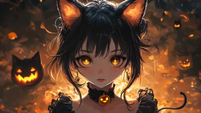 Spooky Anime Girl Halloween Abstract Wallpaper 4K 1920x1076 Brown, Orange