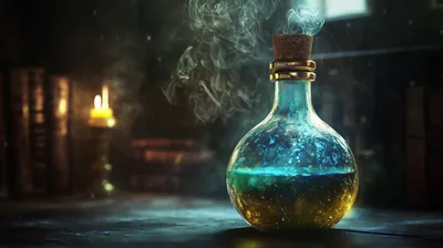 Captivating Magical Potion Fantasy Wallpaper 4K 2912x1632 A, Captivating, Hd, Wallpaper, Featuring, Magical, Potion, Bottle, Set, Against, Fantasy, Backdrop, White, Ultrawide, QHD