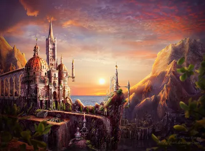 Fantasy Landscape Majestic Castle Near Nature Wallpaper 4K 1920x1421 A, Stunning, Fantasy, Landscape, Features, Majestic, Castle, Near, Mountains, Vibrant, Sunset, Illuminating, White, Full HD