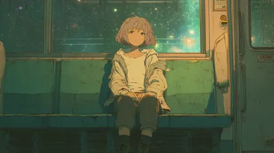 Moody Anime Wallpaper World Wallpaper 4K 2912x1632 Anime, Girl, With, Short, Pink, Hair, Sits, Alone, Worn, Subway, Bench, Beneath, Gray, Ultrawide, QHD