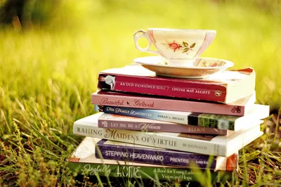 Stack Books Floral Teacup Wallpaper 4K, Abstract category
