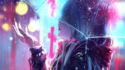 Raining Anime Girl Abstract Wallpaper 4K 4320x2430 White