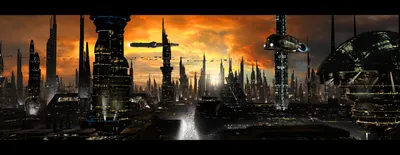 Sci Cityscape Sunset Towering World Wallpaper 4K 3360x1300 A, Stunning, Sci-fi, Cityscape, At, Sunset, Featuring, Towering, Skyscrapers, Futuristic, Vehicles, Soaring, Orange, Brown, Ultrawide, QHD