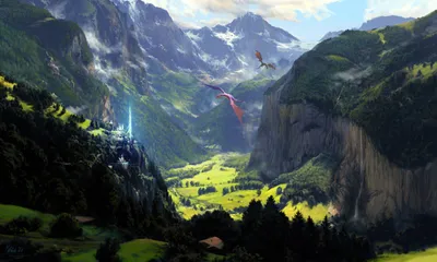 Bright Fantasy Wallpaper Fantasy Wallpaper 4K 5120x3072 A, Stunning, Hd, Wallpaper, Featuring, Fantasy, Landscape, Towering, Cliff, Majestic, Mountains, Flying, White, Gray, Ultrawide, 4K