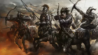 Fierce Group Centaur Fantasy Wallpaper 4K 1920x1080 A, Fierce, Group, Of, Centaur, Warriors, Armed, With, Bows, Charges, Into, Battle, Gray, Ultrawide, Full HD