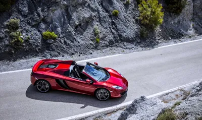 Red Mclaren Mp4 12c Spider Abstract Wallpaper 4K 3840x2280 A, Striking, Red, Mclaren, Mp4-12c, Spider, Glides, Along, Winding, Road, Showcasing, Sleek, Gray, Ultrawide, 4K