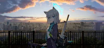 Blue Archive Character World Wallpaper 4K 5270x2454 Hd, Desktop, Wallpaper, Featuring, A, Blue, Archive, Character, Cat, Ears, Halo, Equipped, White, Ultrawide, 4K