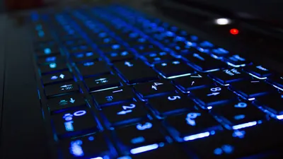 Close Backlit Keyboard Glowing Technology Wallpaper 4K 1920x1080 Close-up, Of, A, Backlit, Keyboard, Glowing, Blue, Highlighting, Technology, Details, Desktop, Black, White, Brown, Ultrawide, Full HD