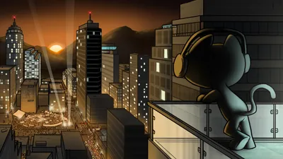 Vibrant Monstercat Iconic Character Overlooking World Wallpaper 4K 1920x1080 A, Vibrant, Hd, Wallpaper, Featuring, Monstercat's, Iconic, Character, Monstercat, 039, Overlooking, Bustling, Gray, Brown, Ultrawide, Full HD