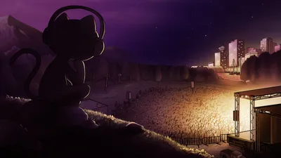 Vivid Digital Wallpaper Technology Wallpaper 4K 1920x1080 A, Digital, Artwork, Featuring, Cat, Character, Wearing, Headphones, Overlooking, Vibrant, Music, Festival, Brown, Gray, Ultrawide, Full HD