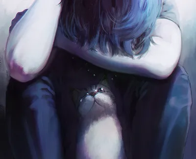 Anime Tearful Character Blue Animals Wallpaper 4K 1920x1561 Anime, Hd, Desktop, Wallpaper:, Featuring, A, Tearful, Character, Blue, Hair, Sitting, Down, White, Square, Full HD