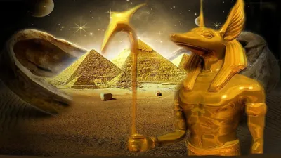 Fantasy Golden Anubis Fantasy Wallpaper 4K 1920x1080 A, Striking, Fantasy, Scene, Featuring, Golden, Anubis, Figure, Standing, Before, Majestic, Pyramids, Brown, Ultrawide, Full HD