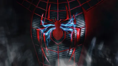 Glowing Red Blue Spider Games Wallpaper 4K 5120x2880 4k, Ultra, Hd, Desktop, Wallpaper:, Featuring, A, Glowing, Red, Blue, Spider, Emblem, Gray, Ultrawide