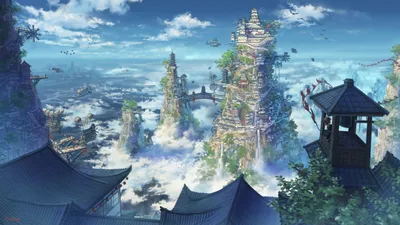 Misty Anime Wallpaper Nature Wallpaper 4K 5200x2925 Hd, Anime, Landscape, Wallpaper:, Featuring, A, Fantastical, City, Towering, Structures, Amidst, Clouds, Brown, Gray, Pink, Ultrawide, 4k