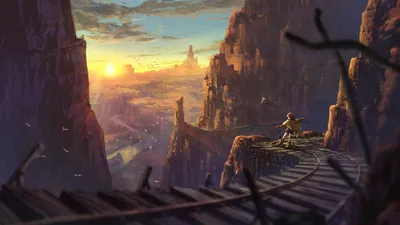 Crisp Anime Wallpaper Nature Wallpaper 4K 1920x1080 Anime-style, Hd, Wallpaper:, Featuring, A, Sunrise, Over, Desert, Landscape, Railroad, Scene, Includes, Gray, Ultrawide, Full HD