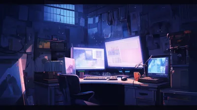Anime Detailed Desk Setup Multiple Abstract Wallpaper 4K 2912x1632 Hd, Anime-style, Wallpaper:, Featuring, A, Detailed, Lo-fi, Desk, Setup, Multiple, Screens, Ambient, White, Ultrawide, QHD
