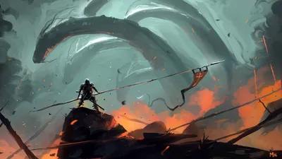 Crisp Fantasy Wallpaper Fantasy Wallpaper 4K 1920x1080 Hd, Wallpaper:, Of, A, Fantasy, Warrior, Knight, Facing, Huge, Hydra, Creature, Dramatic, Gray, Ultrawide, Full HD