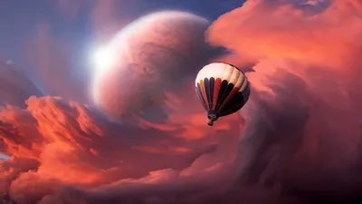 Hot Air Balloon Floating Amidst Fantasy Wallpaper 4K 1920x1080 Hd, Desktop, Wallpaper:, Featuring, A, Hot, Air, Balloon, Floating, Amidst, Vibrant, Cloud-swirled, White, Brown, Ultrawide, Full HD