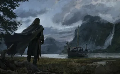 Depicting Fantasy Cape Clad Nature Wallpaper 4K 1920x1190 Hd, Wallpaper:, Depicting, A, Fantasy, Scene, With, Cape-clad, Warrior, Overlooking, Misty, Shoreline, Gray, Ultrawide, Full HD