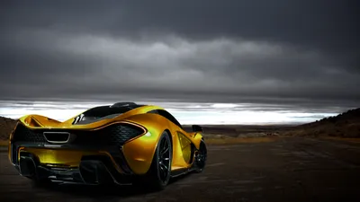 Mclaren Vibrant Gold Finish Sits Nature Wallpaper 4K 1920x1080 A, Stunning, Mclaren, P1, In, Vibrant, Gold, Finish, Sits, Deserted, Road, Beneath, Black, Brown, Ultrawide, Full HD