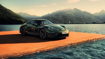 Gt3 Pier Beside Mountain Lake Nature Wallpaper 4K 3840x2160 Porsche, 911, Gt3, Parked, On, A, Pier, Beside, Mountain, Lake, Sunset, Ultra, White, Ultrawide, 4K