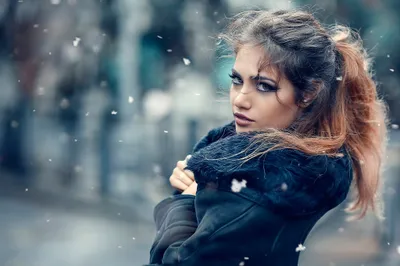 Brunette Woman Brown Eyes Black/Dark Wallpaper 4K 2048x1366 Hd, Desktop, Wallpaper:, Featuring, A, Brunette, Woman, With, Brown, Eyes, Standing, Outdoors, Gray, Landscape, Full HD
