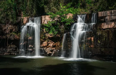 Majestic Waterfall Forest Thailand Nature Wallpaper 4K 5715x3676 Gray