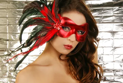 Vivid Woman Wallpaper Abstract Wallpaper 4K 3300x2212 A, Striking, Hd, Desktop, Wallpaper:, Featuring, Woman, Vibrant, Red, Mask, Adorned, Feathers, White, Gray, Landscape, QHD